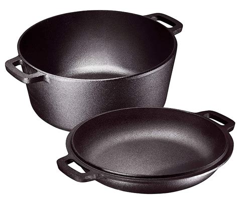 Buy Bruntmor Pre-Seasoned 2 In 1 Cast Iron Pan 5 Quart Double Dutch ...