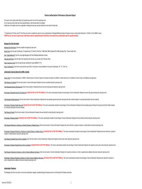Fillable Online Service Authorization Performance Outcome Report Fax ...