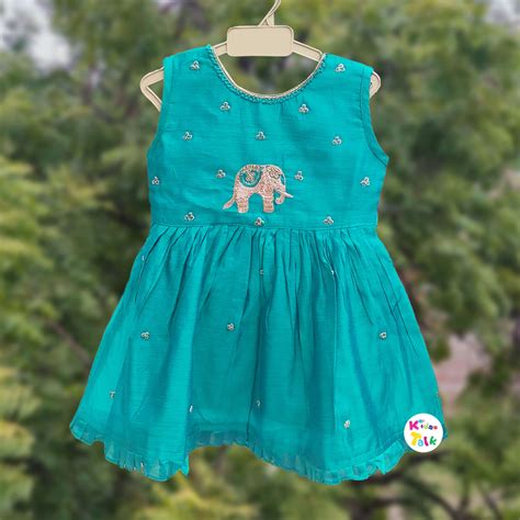 Cute Chanderi Silk Sleeveless Ethnic Frock With Zardhosi - Green