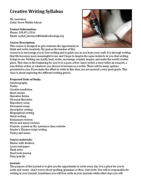 Image result for Creative Writing Course Syllabus