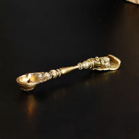 Ethnic Carved Brass Long Stick Diya with 1 Wick for Pooja Room and ...