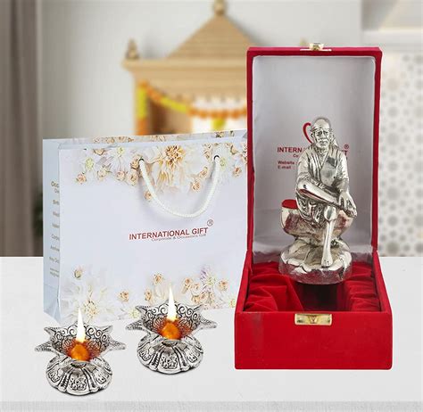 Buy INTERNATIONAL GIFT® Silver Sai Baba Statue with Beautiful Gift Box ...