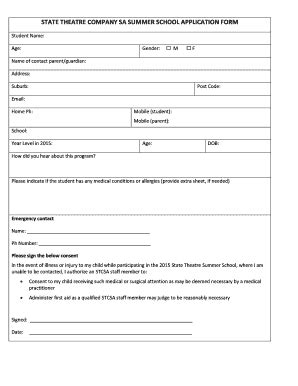 Fillable Online STATE THEATRE COMPANY SA SUMMER SCHOOL APPLICATION FORM ...