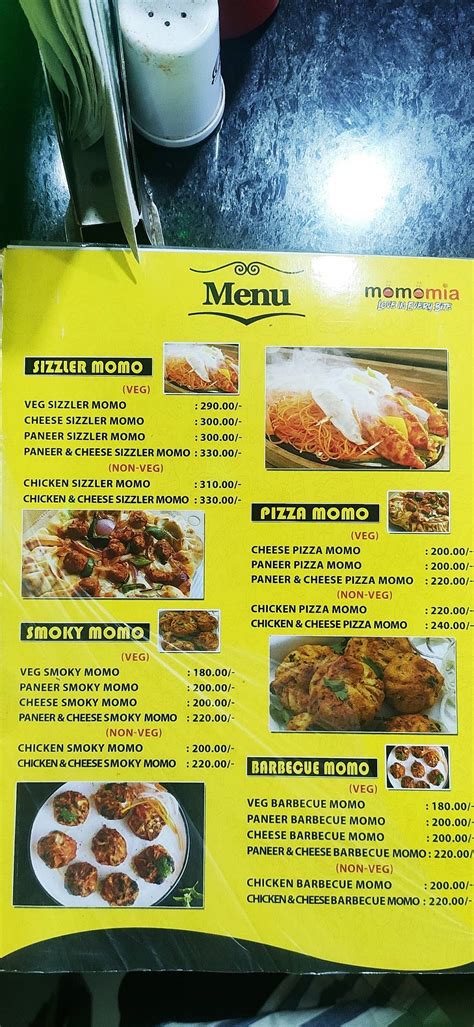 Menu at MOMOMIA, Guwahati, Lokhra Rd