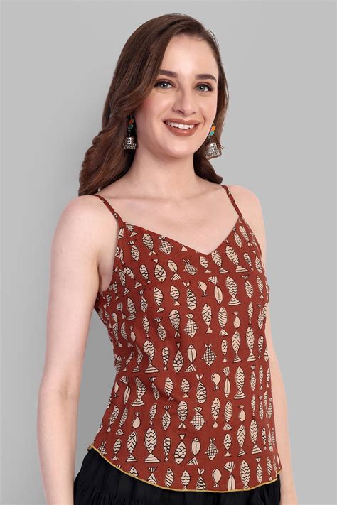 Fish Print Noodle Strap Top – Mera Rang