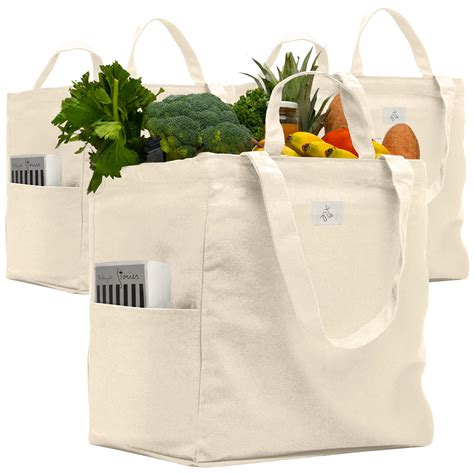 Reusable Grocery Bags - 100% Cotton 12Oz Canvas Grocery Bags with ...