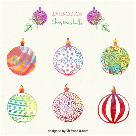 Watercolour painted christmas baubles | Free Vector