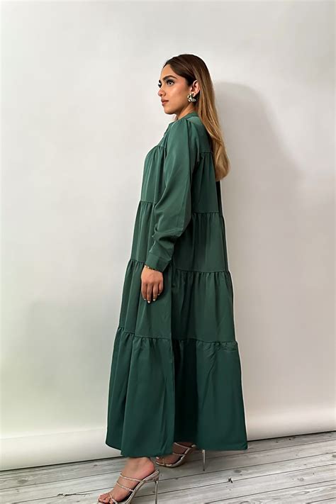 Pine Green Tiered Maxi Dress | Casual Vacation Wear – Nolabels