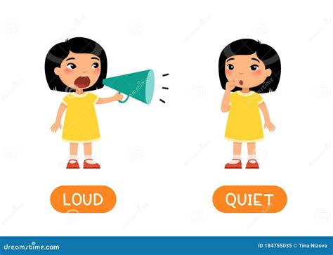 LOUD And QUIET Antonyms Word Card Vector Template. Flashcard For ...