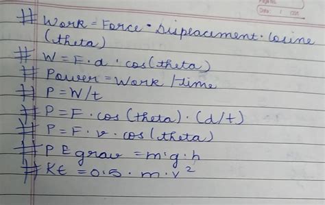 formulas for work power energy - Brainly.in