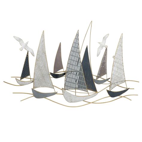 Buy Rustic Regatta Sail Boats, Abstract Modern Art, Gold, Blue, Grey ...