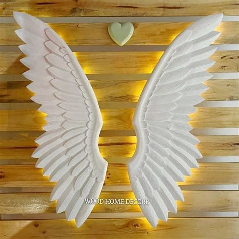 WOOD HOME DECORE Angle Wings Antique Wooden Hand Curved Wings with Led ...