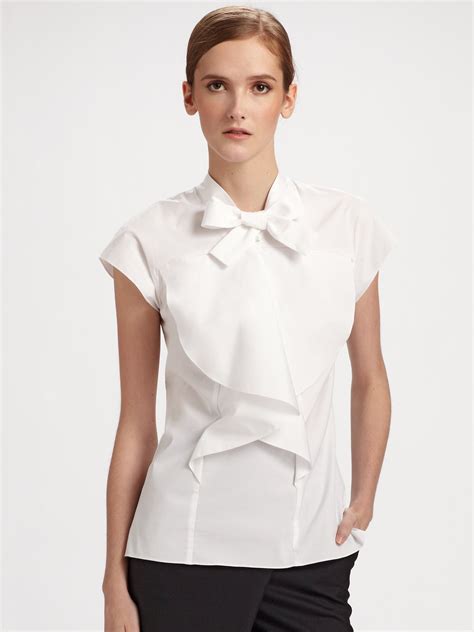 White Ruffle Neck Blouses