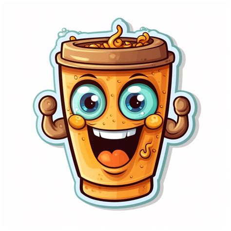 Cartoon coffee cup with a happy face and hands up generative ai ...