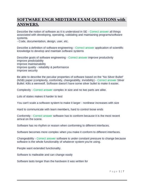 SOFTWARE ENGR MIDTERM EXAM QUESTIONS with ANSWERS. | Exams Software ...