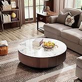 WOODEN SPACE Premium Luxury Nazaara Marble-Top Coffee Table with Iron ...