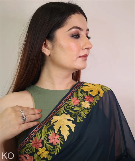 Black Aari Embroidered Georgette Saree | Chinar Embroidery – Kashmir origin