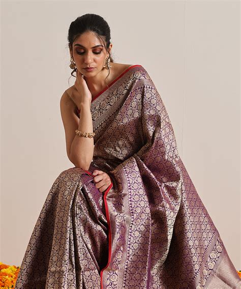 Purple Handloom Pure Katan Silk Kimkhab Banarasi Saree With Kadhwa Bor ...