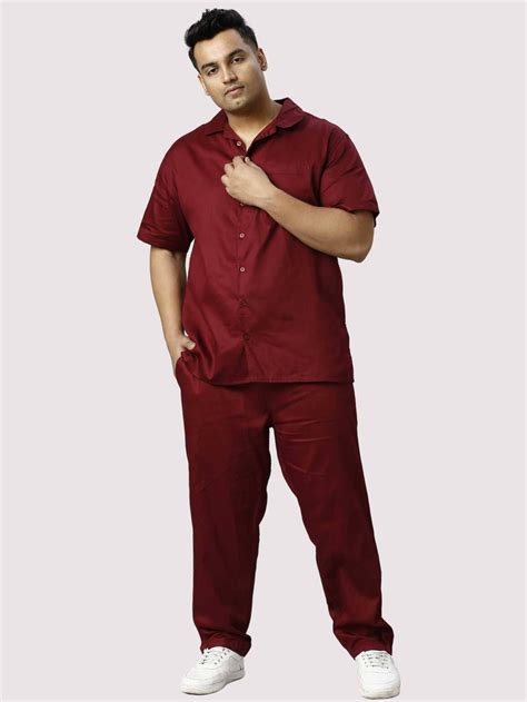 Buy Red Solid Plus Size Men's Full Co-ord Set | Guniaa