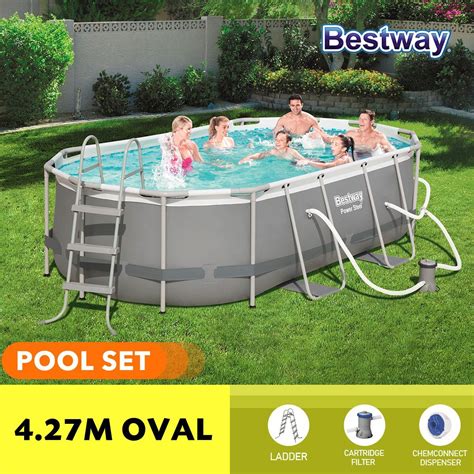Bestway 4.27x2.50x1.00m Power Steel Frame Above Ground Oval Pool Set ...