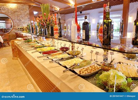 Self Service Restaurant and Barbecue Steakhouse with Salad Table. Stock ...