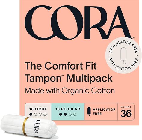 Amazon.com: Cora Organic Tampons, Non-Applicator, 100% Organic Cotton ...