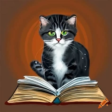 Cat reading a book on Craiyon