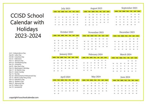 CCISD School Holidays - US School Calendar