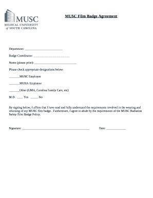 MUSC Film Badge Agreement - academicdepartments musc Doc Template ...