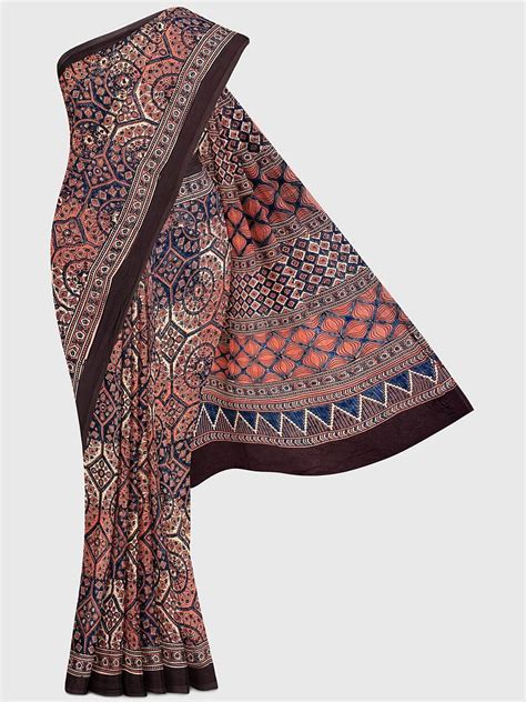 Brown Ajrak Saree in Modal Silk – Khatri Jamnadas Bechardas