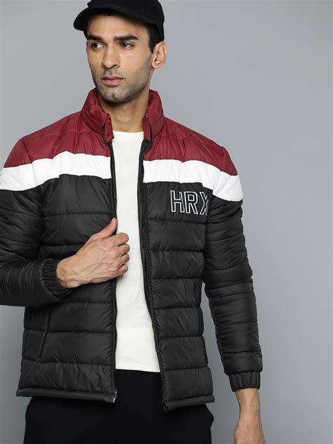 HRX by Hrithik Roshan Men Black & Maroon Colourblocked Padded Jacket ...