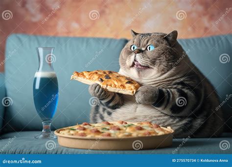 Happy Fat Cat Dressed Eating Pizza, , Created With Generative AI ...