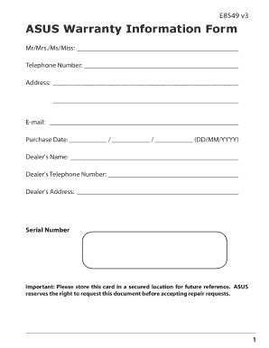 ASUS Warranty Information Form - Blank Fillable Template | Fill Out ...