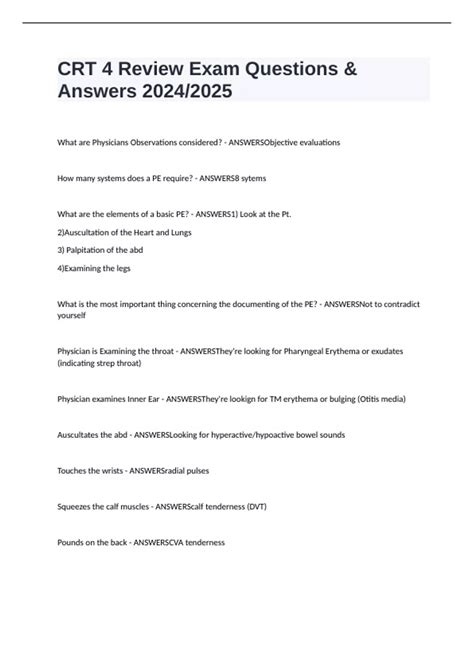 CRT 4 Review Exam Questions & Answers 2024/2025 - CRT 4 - Stuvia US