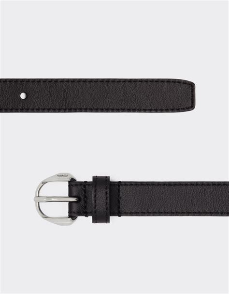 Thin leather belt with Prancing Horse detail in Black for Women | Ferrari®