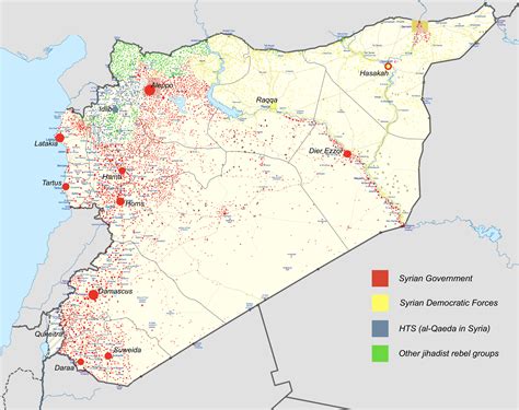 Population and Settlement Map of Syria and who controls each one, Provincial Capitals labelled ...