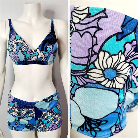 Vintage 1960s MOD Bikini, 60s Two Piece Swimsuit, Flower Power, Vintage ...