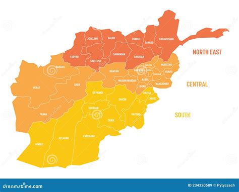Afghanistan - Regional Map of Provinces Stock Vector - Illustration of territory, topography ...