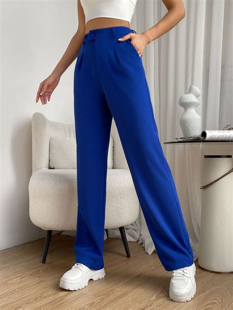 SHEIN EZwear Solid Slant Pocket Suit Pants | Blue pants outfit, Royal ...