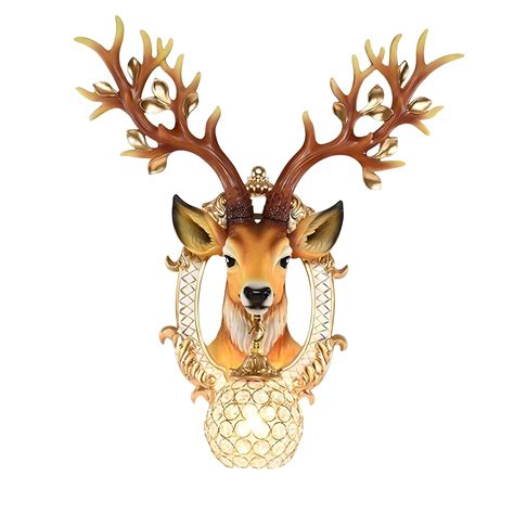 Art Mania Resin Deer Head Mounted Antique Decorative Wall Scone Light ...
