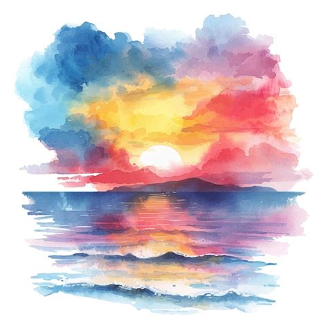 Abstract color silhouette of seascape vector illustration in watercolor ...