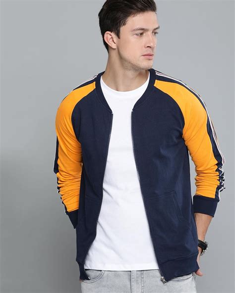 Buy Men's Blue & Yellow Color Block Jacket Online at Bewakoof