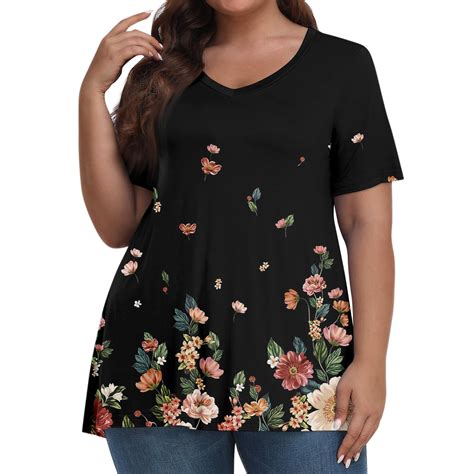 GIPQJK Womens Plus Size Tops 4x-5x Elbow Length V-Neck Fashion T-Shirts ...