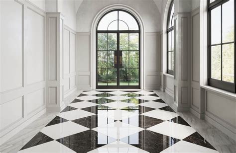 Checkerboard Tile Floor 4"x4" Marshmallow & Satin Black Checkerboard