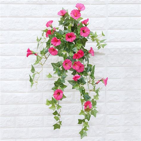 Artificial Morning Glory Flower Magenta Vines Hanging Plants Silk ...