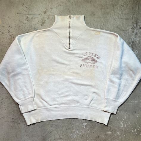 50's 60's UNKNOWN ハーフジップ スウェットシャツ ホワイト 白 FALCONジッパー 片爪 フロッキー REGIS ...