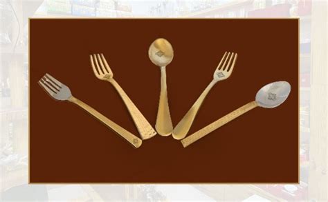 Buy INDIAN ART VILLA Steel Brass Dessert Spoon, Hammered Design ...