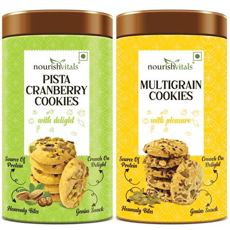 NourishVitals Pista Cranberry Cookies + Multigrain Cookies, 120g Each ...