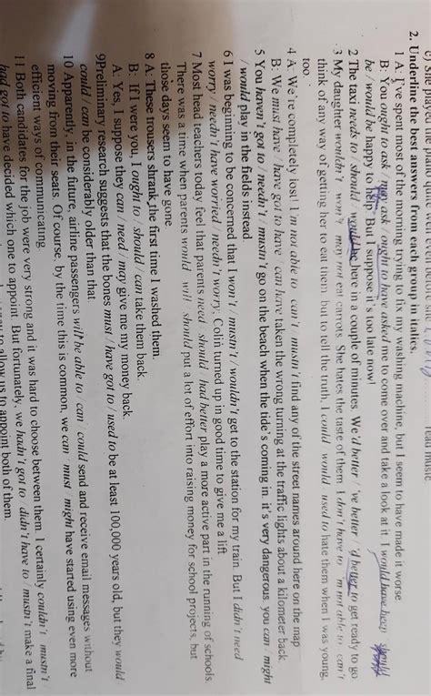 Underline the best answers from each group in italies. Please help, My ...