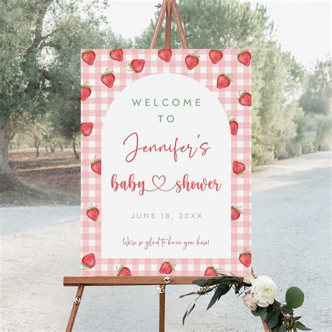 Strawberry Baby Shower Welcome Sign, Berry Sweet Baby Shower Decoration, Gender Neutral Baby ...